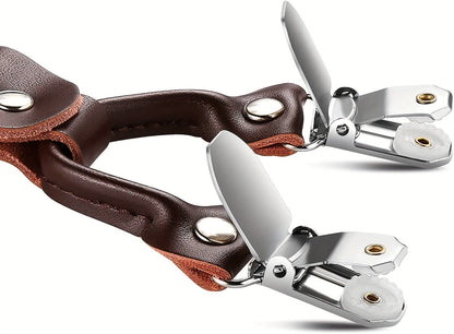 Suspenders & Braces - for Men Y-Back PU Leather Heavy Duty Elastic Brace with 6 Metal Clips - product detail view 17