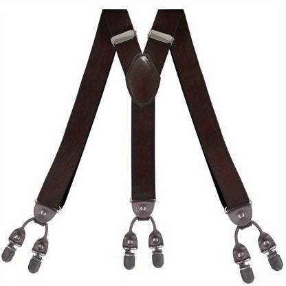 Suspenders & Braces - for Men Y-Back PU Leather Heavy Duty Elastic Brace with 6 Metal Clips - product detail view 19