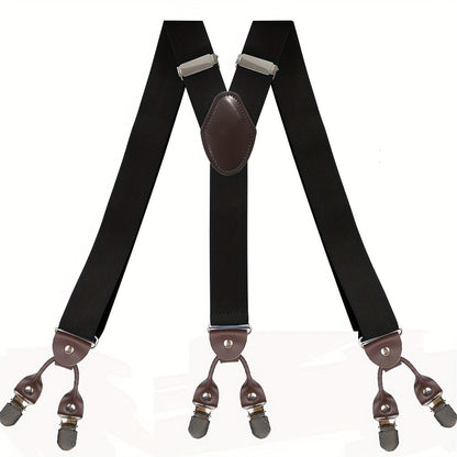 Suspenders & Braces - for Men Y-Back PU Leather Heavy Duty Elastic Brace with 6 Metal Clips - product detail view 21