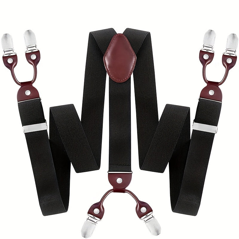 Suspenders & Braces - for Men Y-Back PU Leather Heavy Duty Elastic Brace with 6 Metal Clips - product detail view 24