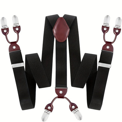 Suspenders & Braces - for Men Y-Back PU Leather Heavy Duty Elastic Brace with 6 Metal Clips - product detail view 24