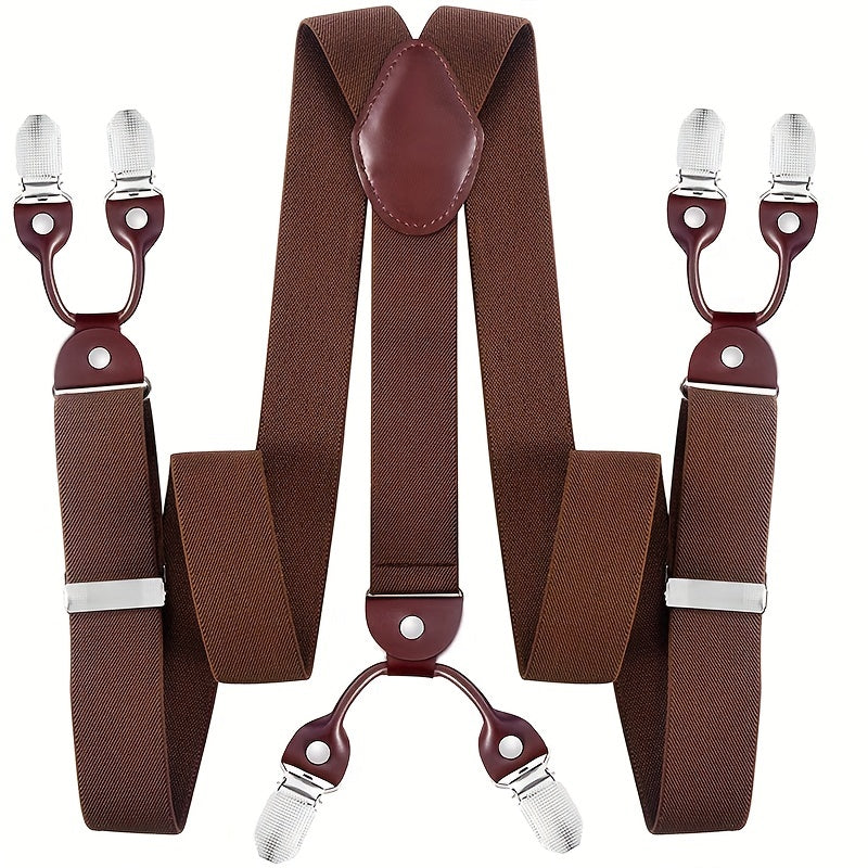 Suspenders & Braces - for Men Y-Back PU Leather Heavy Duty Elastic Brace with 6 Metal Clips - product detail view 26