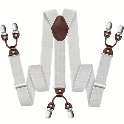 Suspenders & Braces - for Men Y-Back PU Leather Heavy Duty Elastic Brace with 6 Metal Clips - product detail view 28
