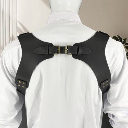 Suspenders - Faux Leather Men Vintage British Style Adjustable Side Hook Retro Braces - product detail view 3
