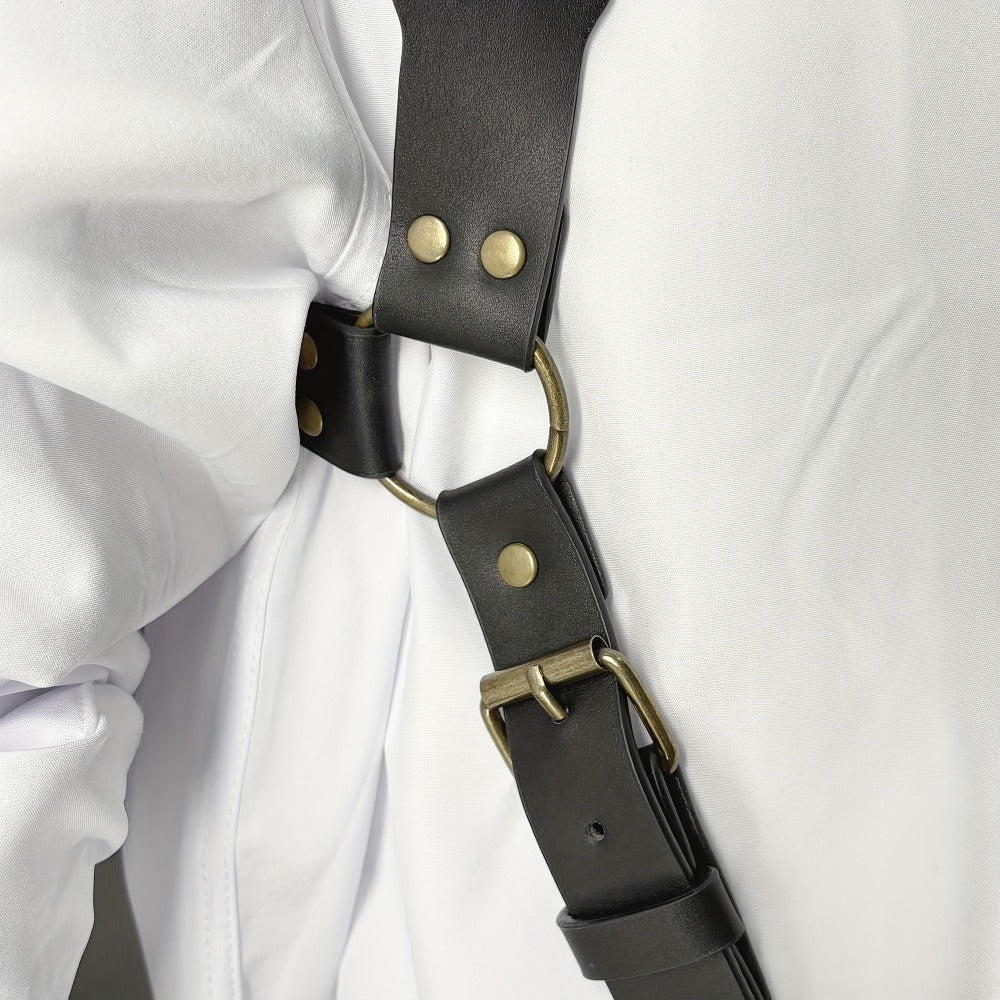 Suspenders - Faux Leather Men Vintage British Style Adjustable Side Hook Retro Braces - product detail view 7