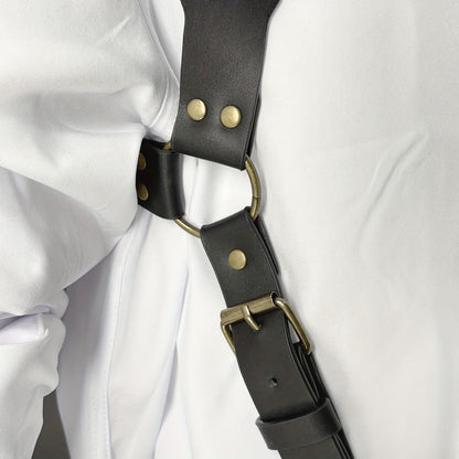 Suspenders - Faux Leather Men Vintage British Style Adjustable Side Hook Retro Braces - product detail view 7