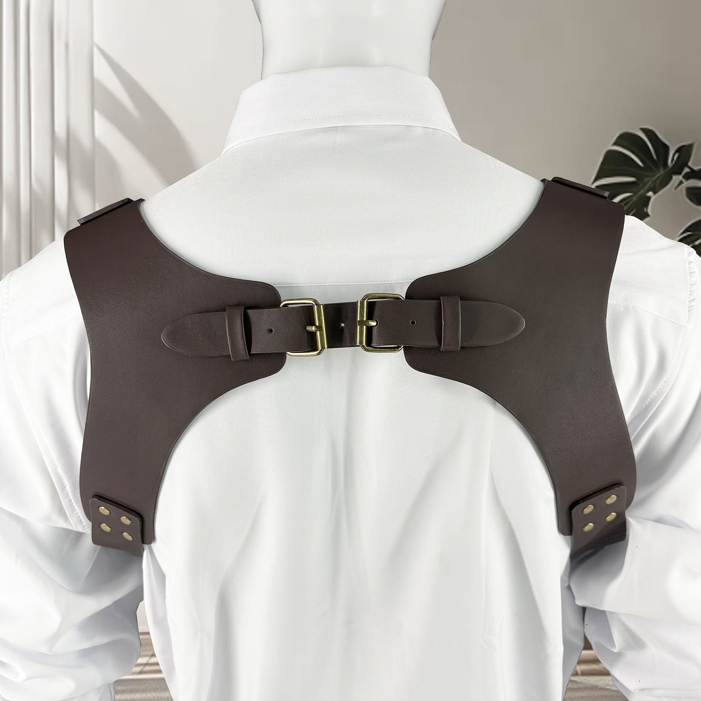 Suspenders - Faux Leather Men Vintage British Style Adjustable Side Hook Retro Braces - product detail view 11