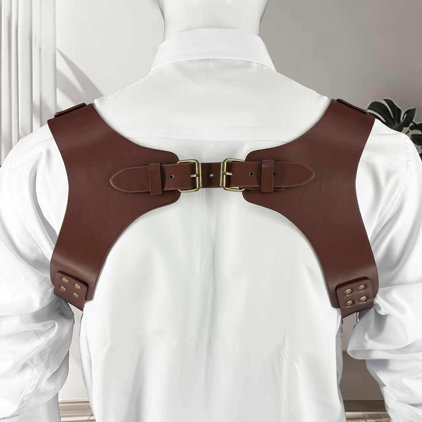 Suspenders - Faux Leather Men Vintage British Style Adjustable Side Hook Retro Braces - product detail view 12