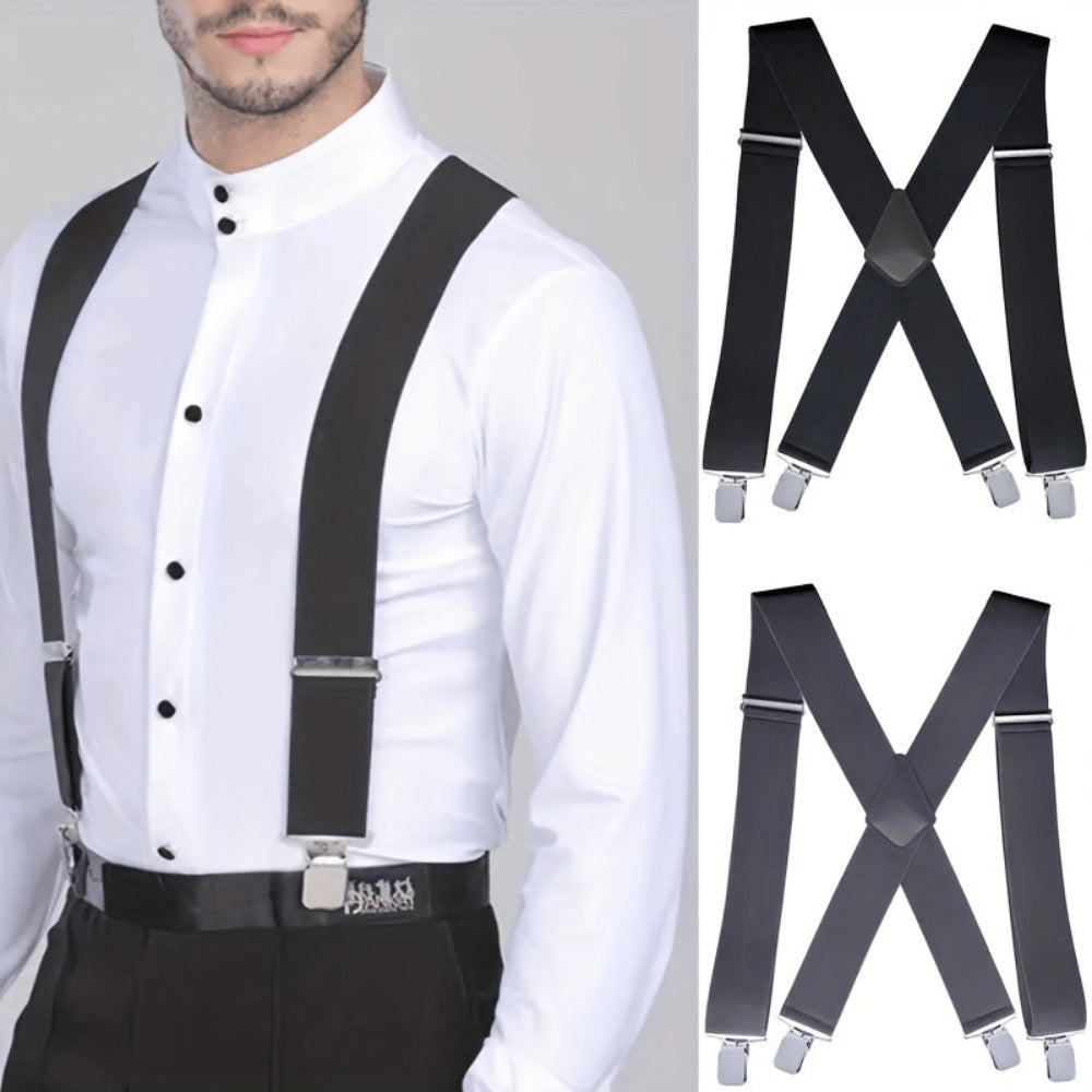 Suspenders - Heavy Duty Men X-Back 4 Clips High Elastic Adjustable Braces Formal Casual - product detail view 7