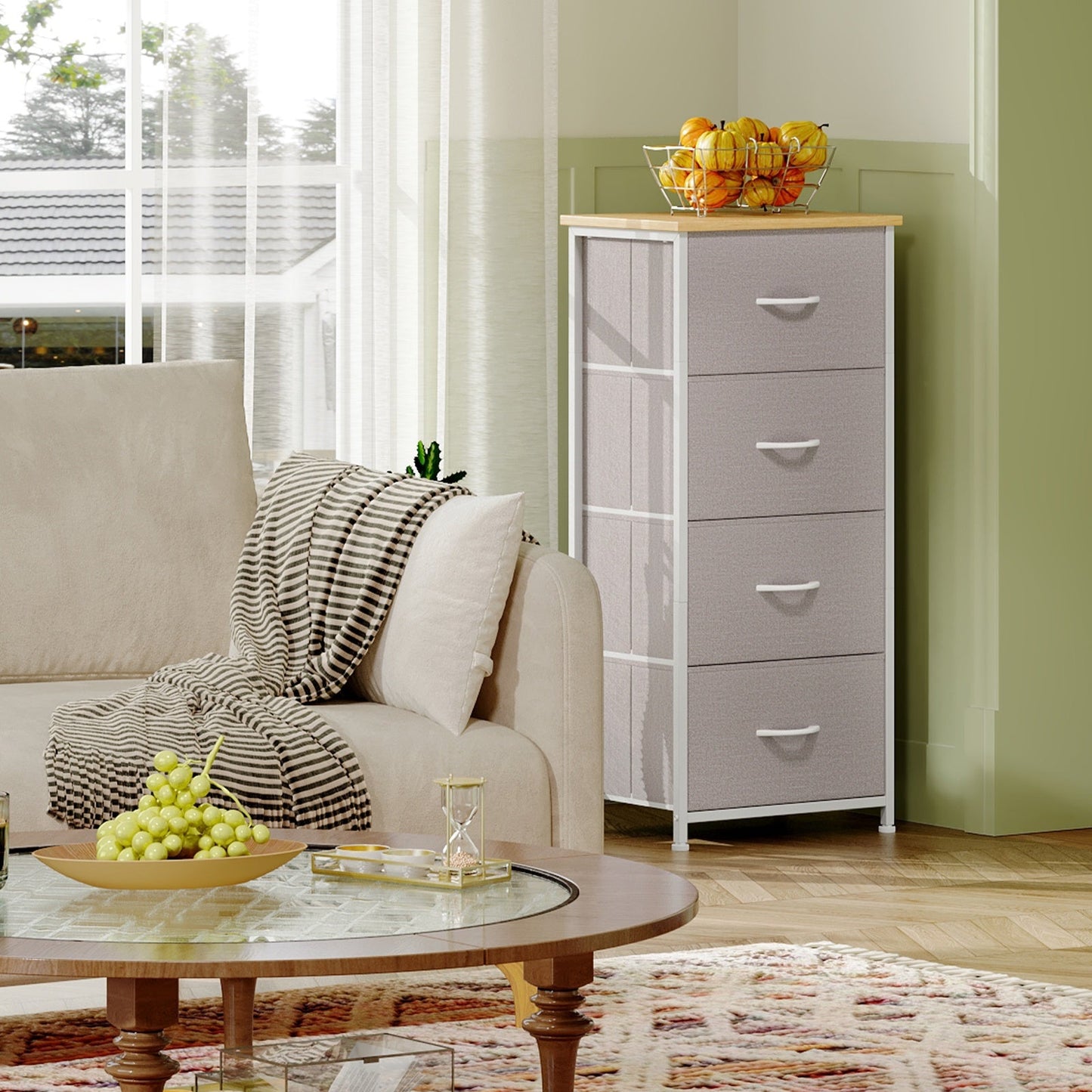 Dresser shown in the Ash Gray, 4 Drawers option