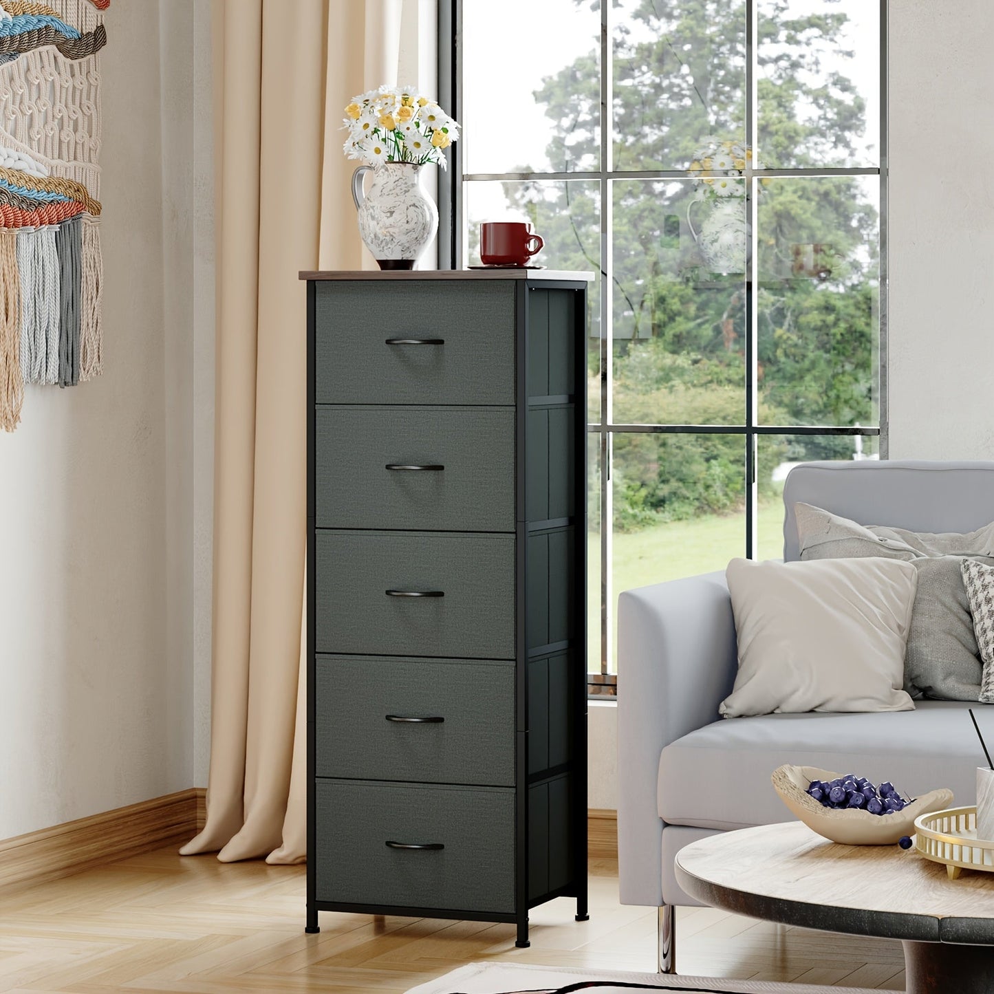 Dresser shown in the Charcoal Gray, 5 Drawers option
