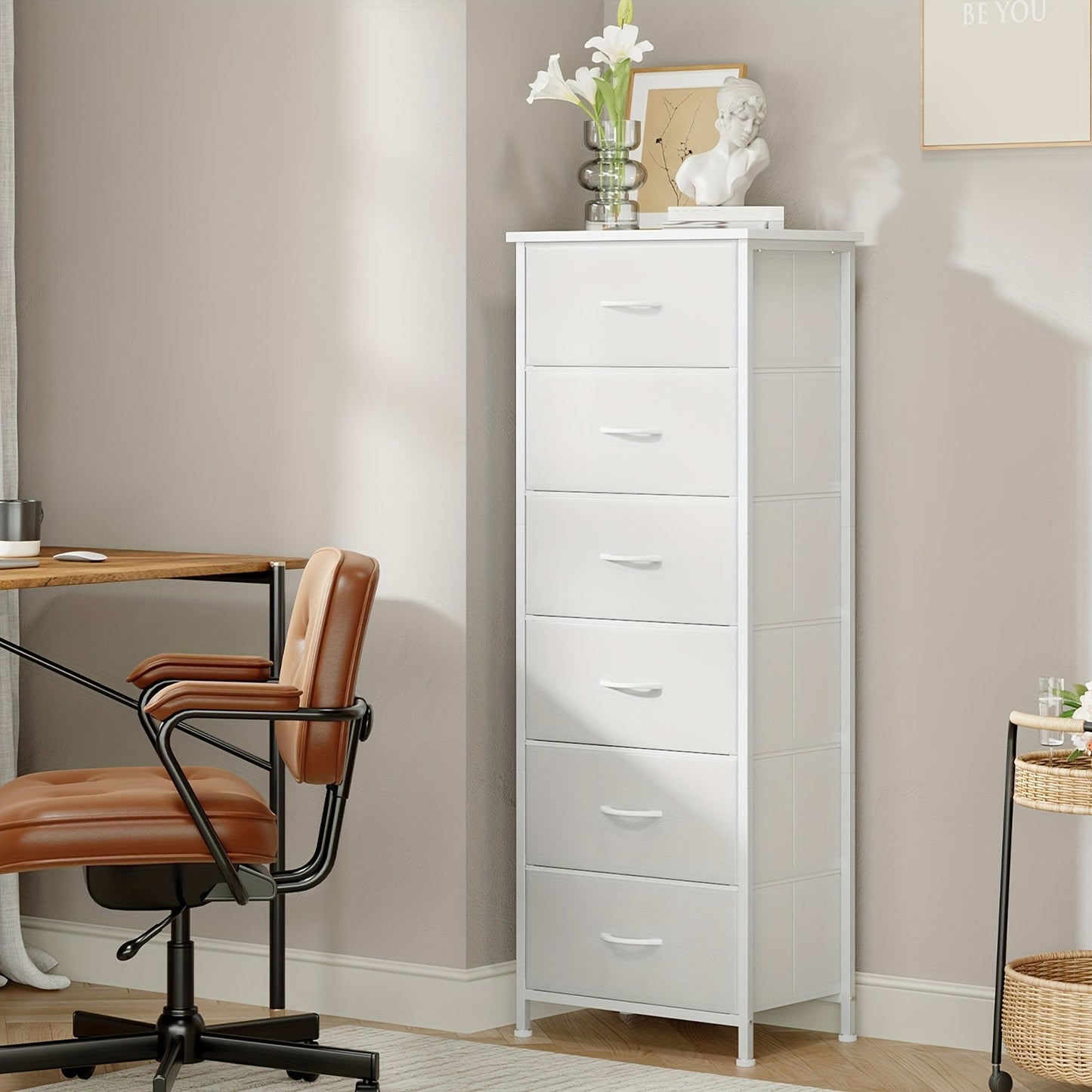 Dresser shown in the White Leather, 6 Drawers option