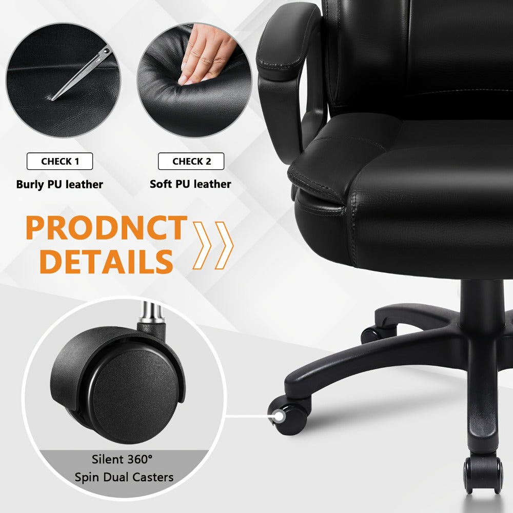 Tall Faux Leather Office Chair with High Back, Computer Desk Chair for Home Office detail image - detail view 11