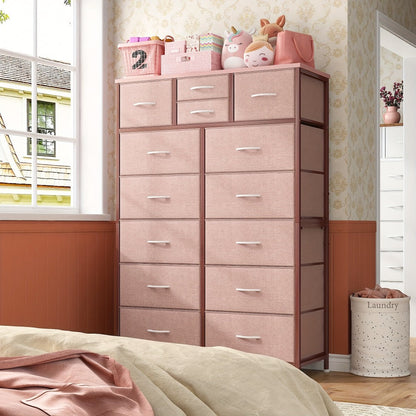 Dresser, Tall Fabric with Metal Frame & Wood Top - 6 Color Options Pink Grey White Rustic shown in the main product view