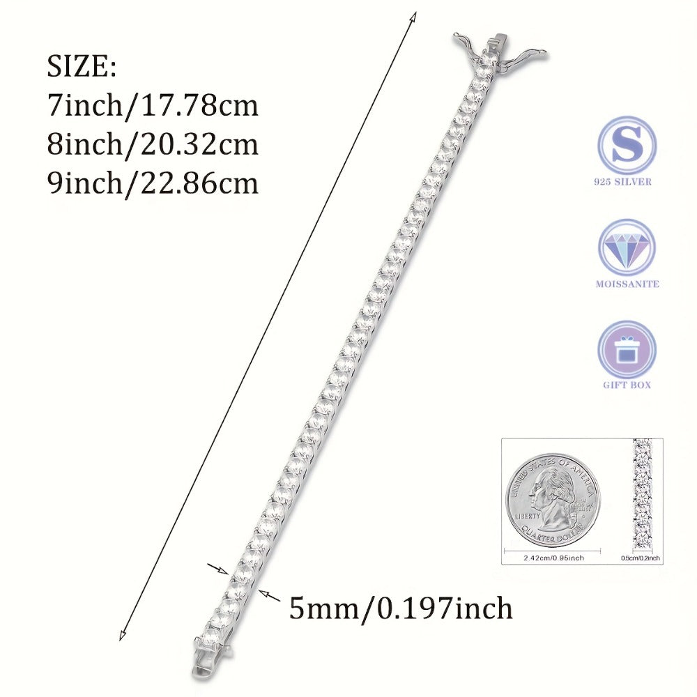 Tennis Bracelet - 5mm Moissanite 925 Sterling Silver - Luxury Gemstone Chain for Women Men - product detail view 4