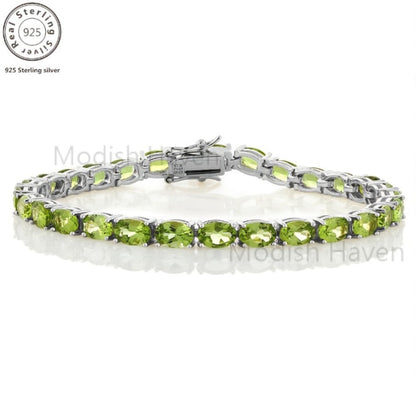 Tennis Bracelet - Green Peridot 925 Sterling Silver with CZ Zirconia - Elegant Women's - main product view