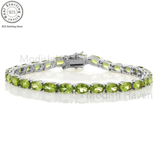Tennis Bracelet - Green Peridot 925 Sterling Silver with CZ Zirconia - Elegant Women's - main product view
