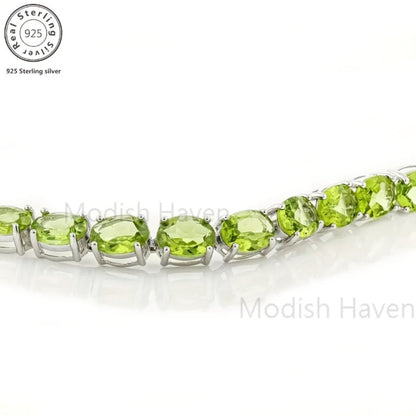 Tennis Bracelet - Green Peridot 925 Sterling Silver with CZ Zirconia - Elegant Women's - product detail view 2