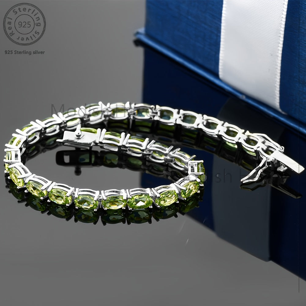 Tennis Bracelet - Green Peridot 925 Sterling Silver with CZ Zirconia - Elegant Women's - product detail view 3