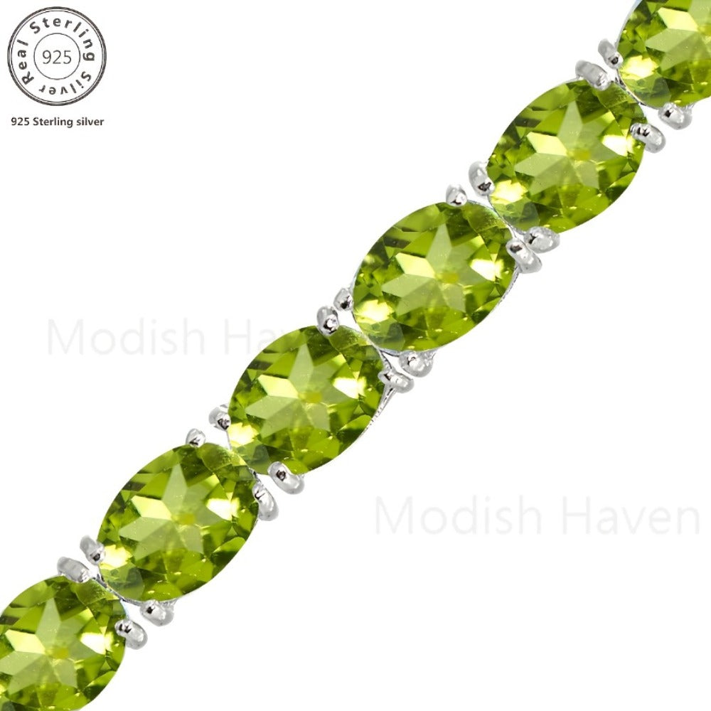 Tennis Bracelet - Green Peridot 925 Sterling Silver with CZ Zirconia - Elegant Women's - product detail view 6