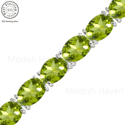 Tennis Bracelet - Green Peridot 925 Sterling Silver with CZ Zirconia - Elegant Women's - product detail view 6