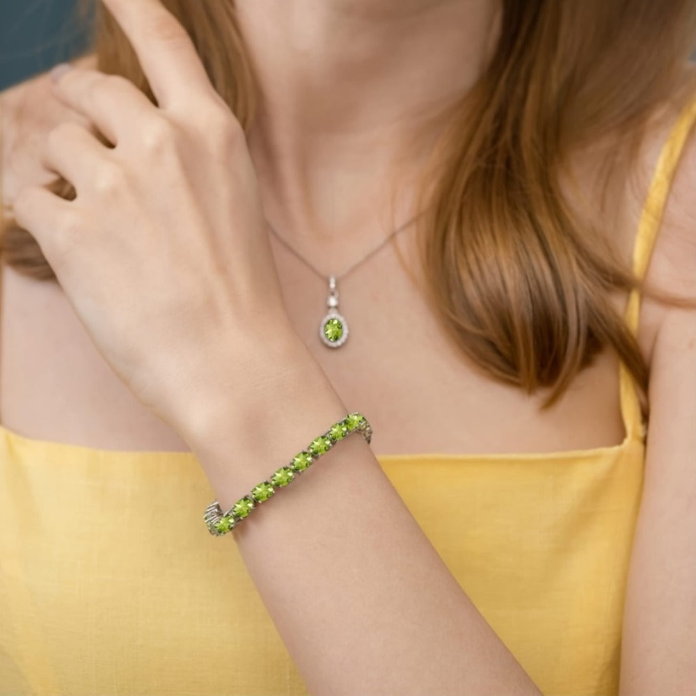 Tennis Bracelet - Green Peridot 925 Sterling Silver with CZ Zirconia - Elegant Women's - product detail view 10
