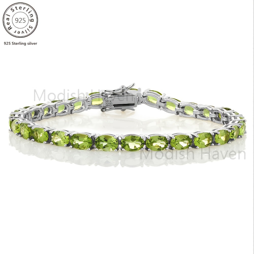 Tennis Bracelet - Green Peridot 925 Sterling Silver with CZ Zirconia - Elegant Women's - product detail view 11