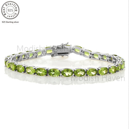 Tennis Bracelet - Green Peridot 925 Sterling Silver with CZ Zirconia - Elegant Women's - product detail view 11