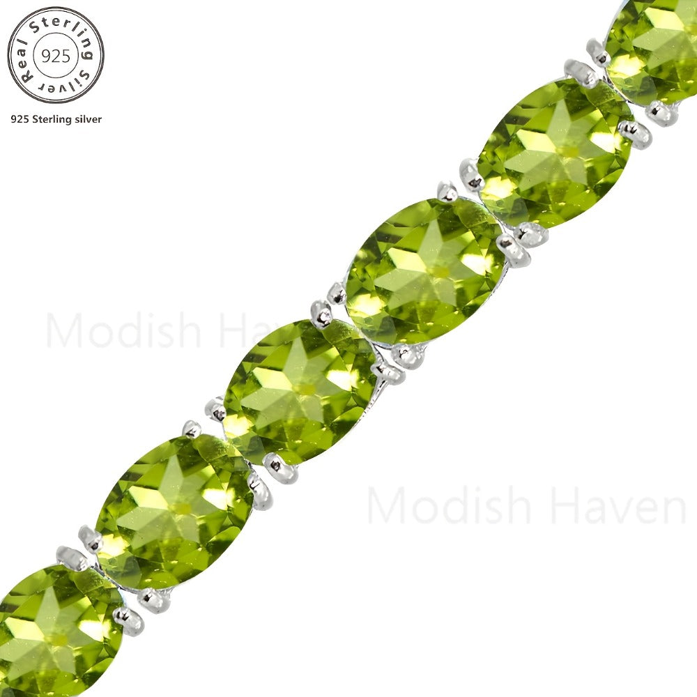 Tennis Bracelet - Green Peridot 925 Sterling Silver with CZ Zirconia - Elegant Women's - product detail view 12