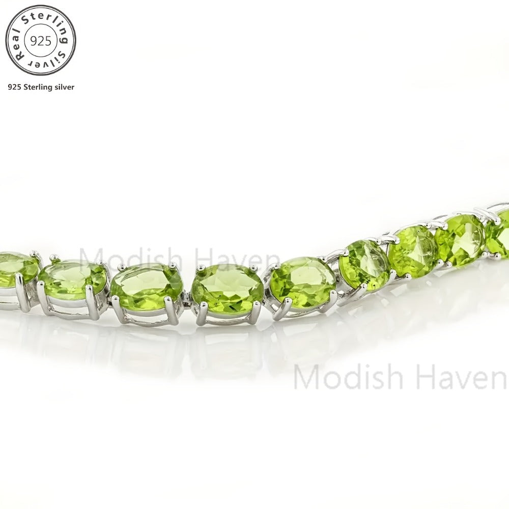 Tennis Bracelet - Green Peridot 925 Sterling Silver with CZ Zirconia - Elegant Women's - product detail view 13