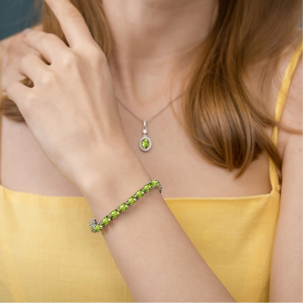 Tennis Bracelet - Green Peridot 925 Sterling Silver with CZ Zirconia - Elegant Women's - product detail view 14