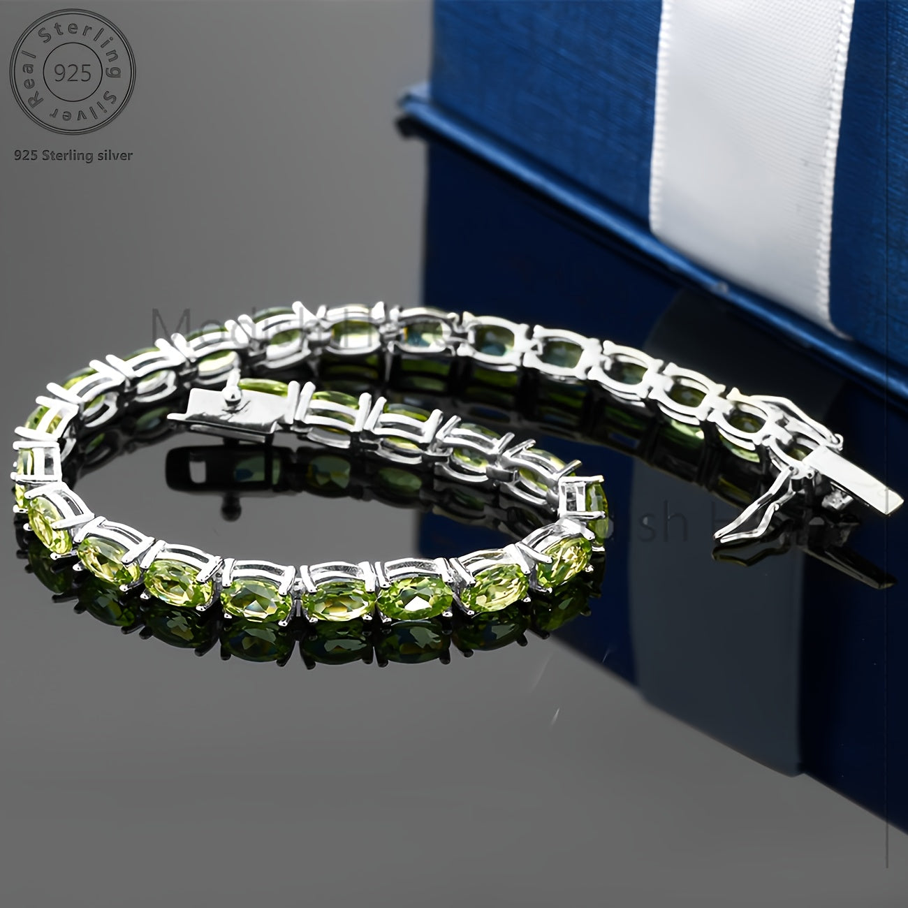 Tennis Bracelet - Green Peridot 925 Sterling Silver with CZ Zirconia - Elegant Women's - product detail view 16