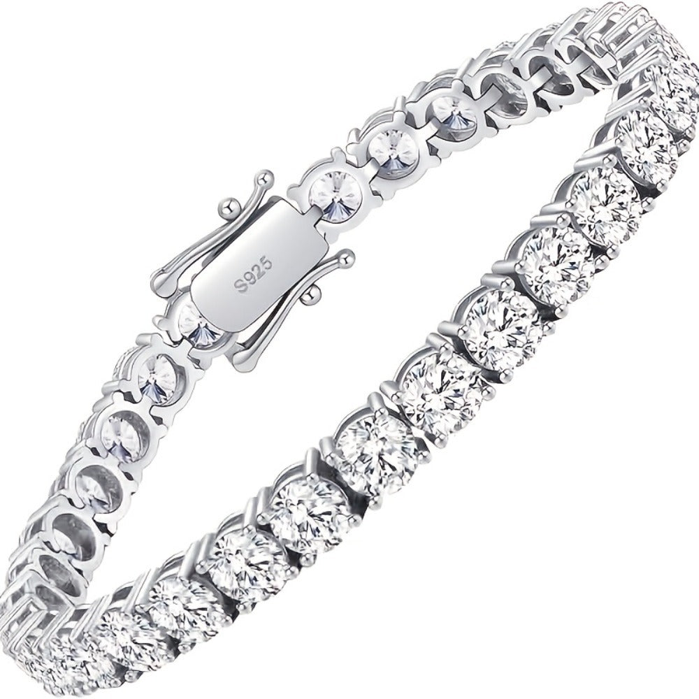 Tennis Bracelet - with Lab Grown Stones - 925 Silver Plated Round Cut Diamond Style for - product detail view 3