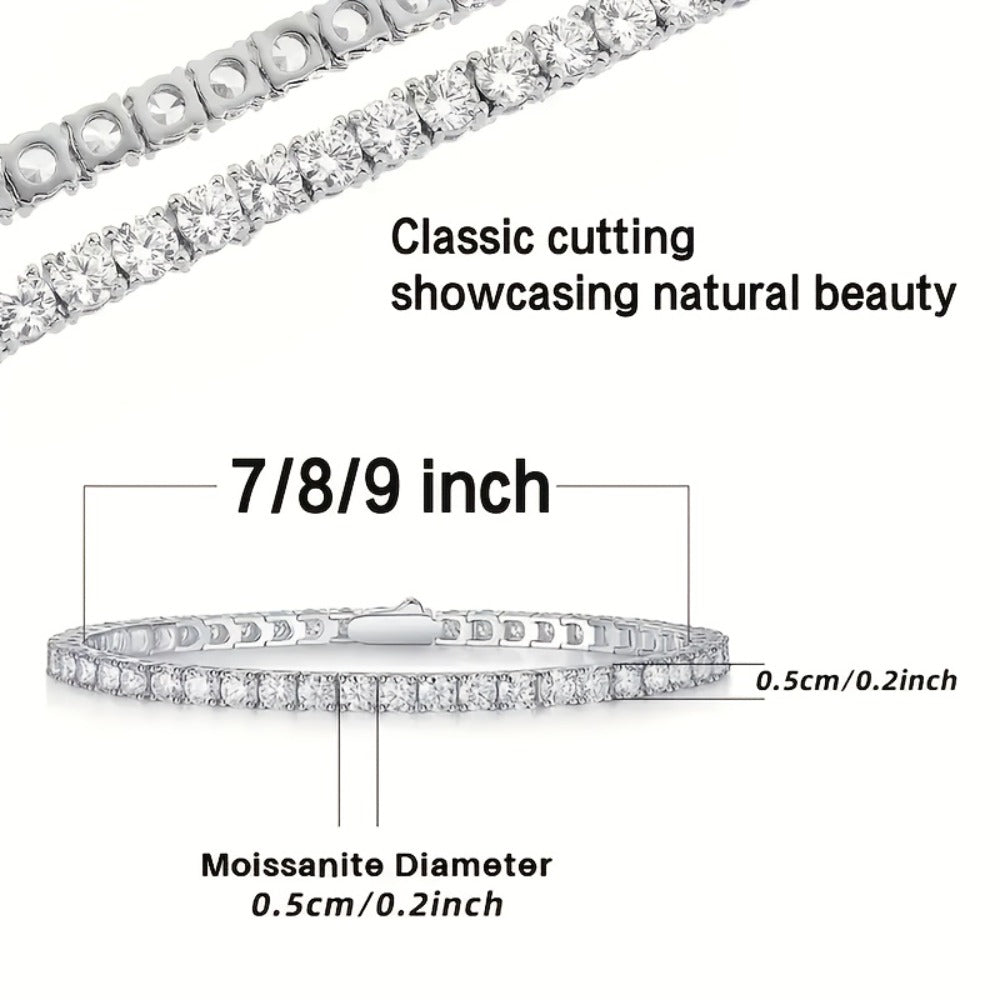 Tennis Bracelet - Moissanite 925 Sterling Silver Diamond Alternative Luxury Women 5mm Shiny - product detail view 2