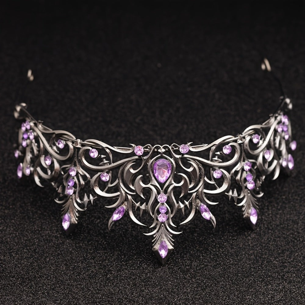Tiara Crown - Baroque for Women Vintage Gothic Rhinestone Headpiece Halloween Cosplay - product detail view 5