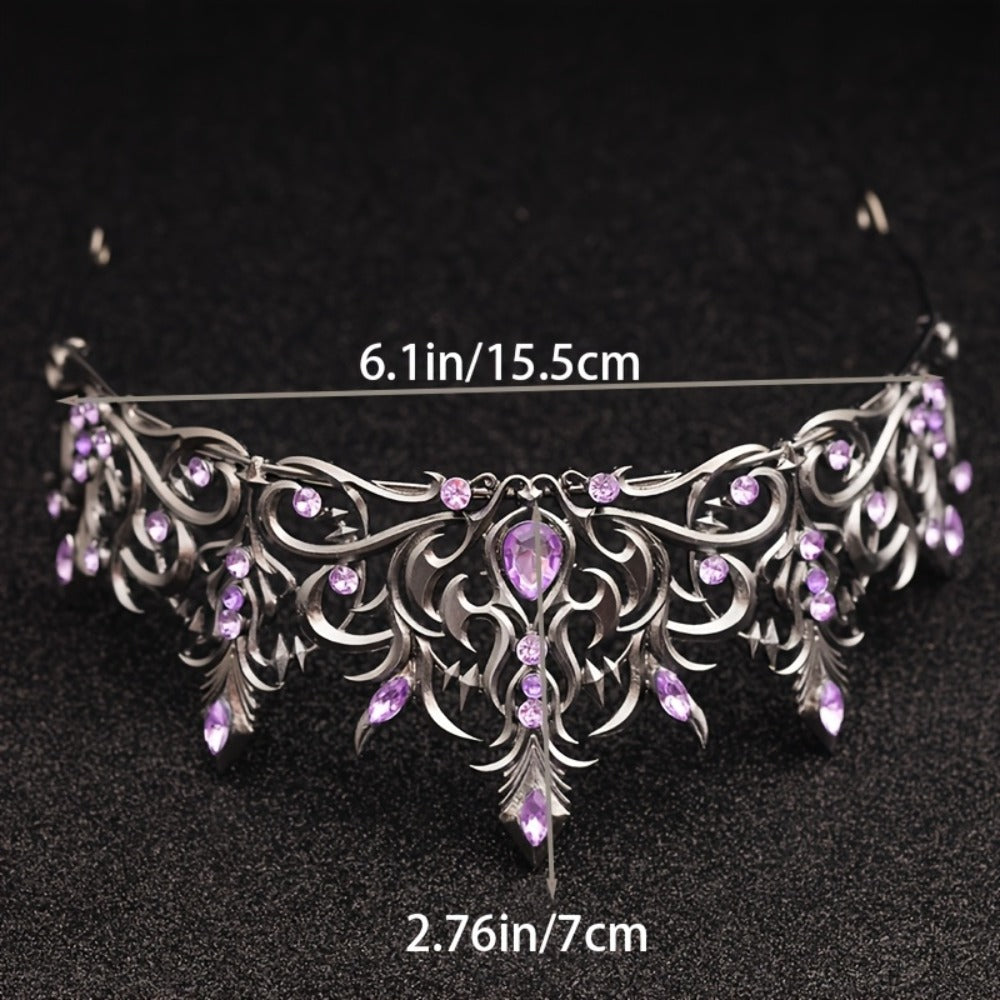 Tiara Crown - Baroque for Women Vintage Gothic Rhinestone Headpiece Halloween Cosplay - product detail view 6