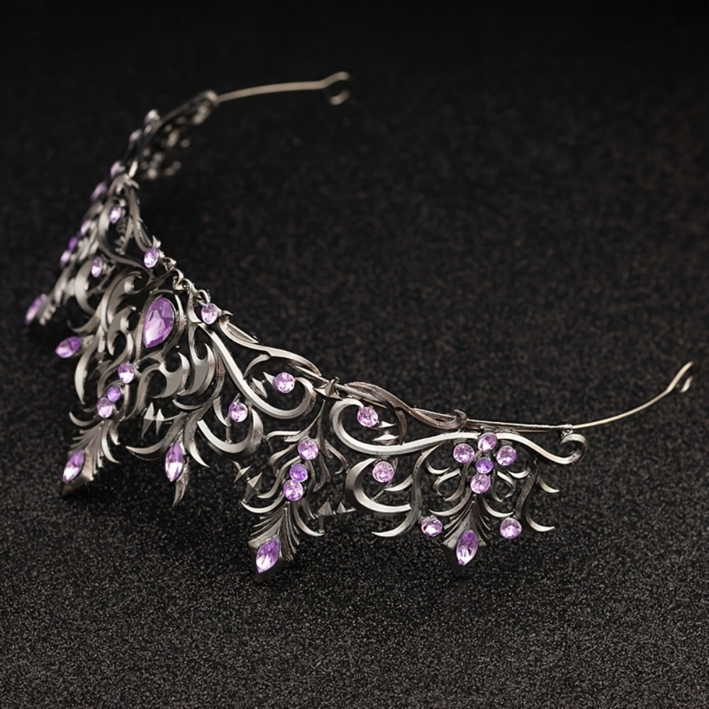 Tiara Crown - Baroque for Women Vintage Gothic Rhinestone Headpiece Halloween Cosplay - product detail view 14