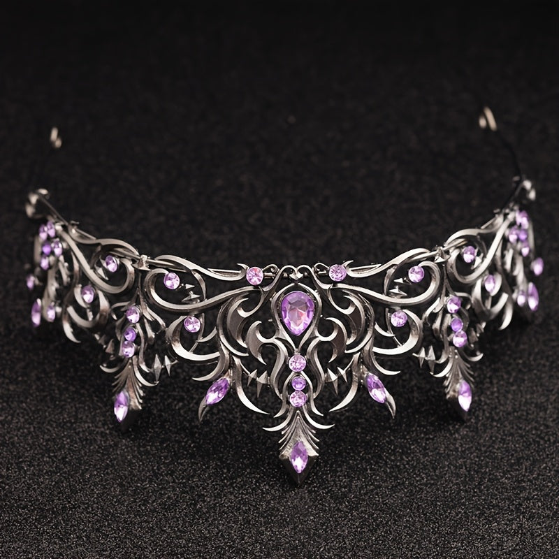 Tiara Crown - Baroque for Women Vintage Gothic Rhinestone Headpiece Halloween Cosplay - product detail view 22