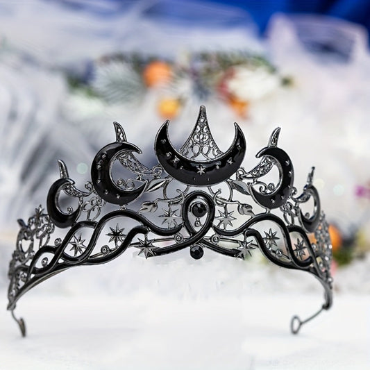 Tiara Crown - Crescent Moon Gothic Black Star Dark Aesthetic Headband for Women Men - product detail view 2