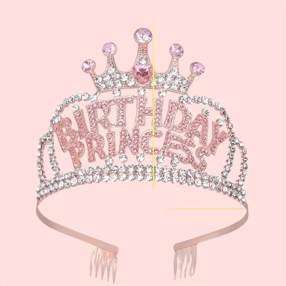 Tiara Crown - Headband Rhinestone Princess for Women Girls Glitter Rose Gold Letter Hair - main product view