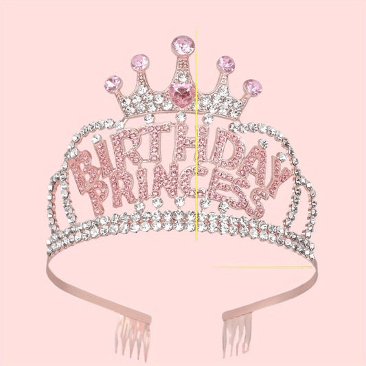 Tiara Crown - Headband Rhinestone Princess for Women Girls Glitter Rose Gold Letter Hair - main product view