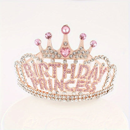 Tiara Crown - Headband Rhinestone Princess for Women Girls Glitter Rose Gold Letter Hair - product detail view 3