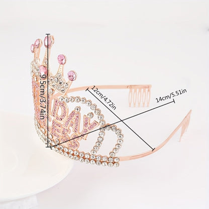 Tiara Crown - Headband Rhinestone Princess for Women Girls Glitter Rose Gold Letter Hair - product detail view 4