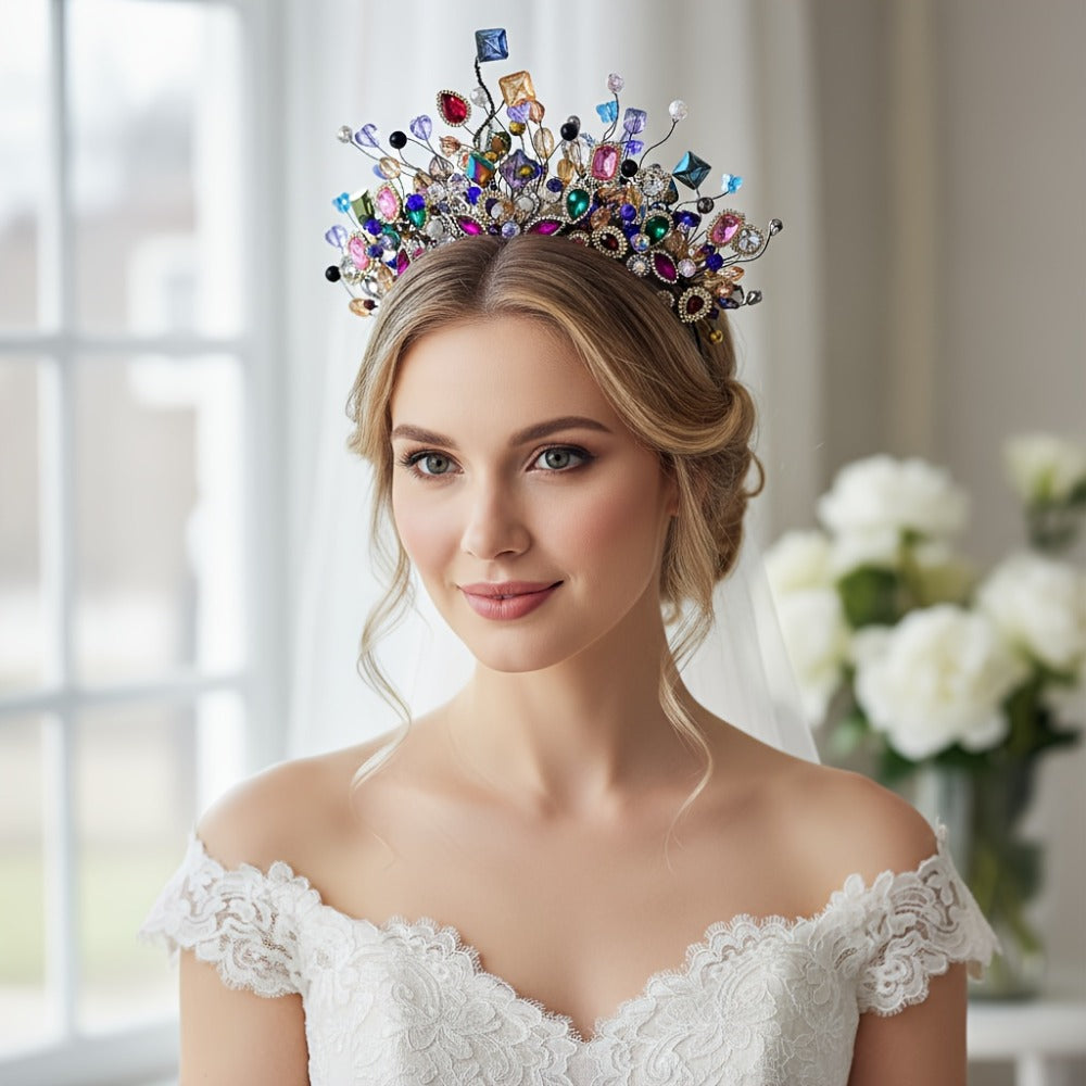 Tiara Crown - Rhinestone Headband - Vibrant Crystal Hair Accessory for Women - Sparkling - product detail view 4