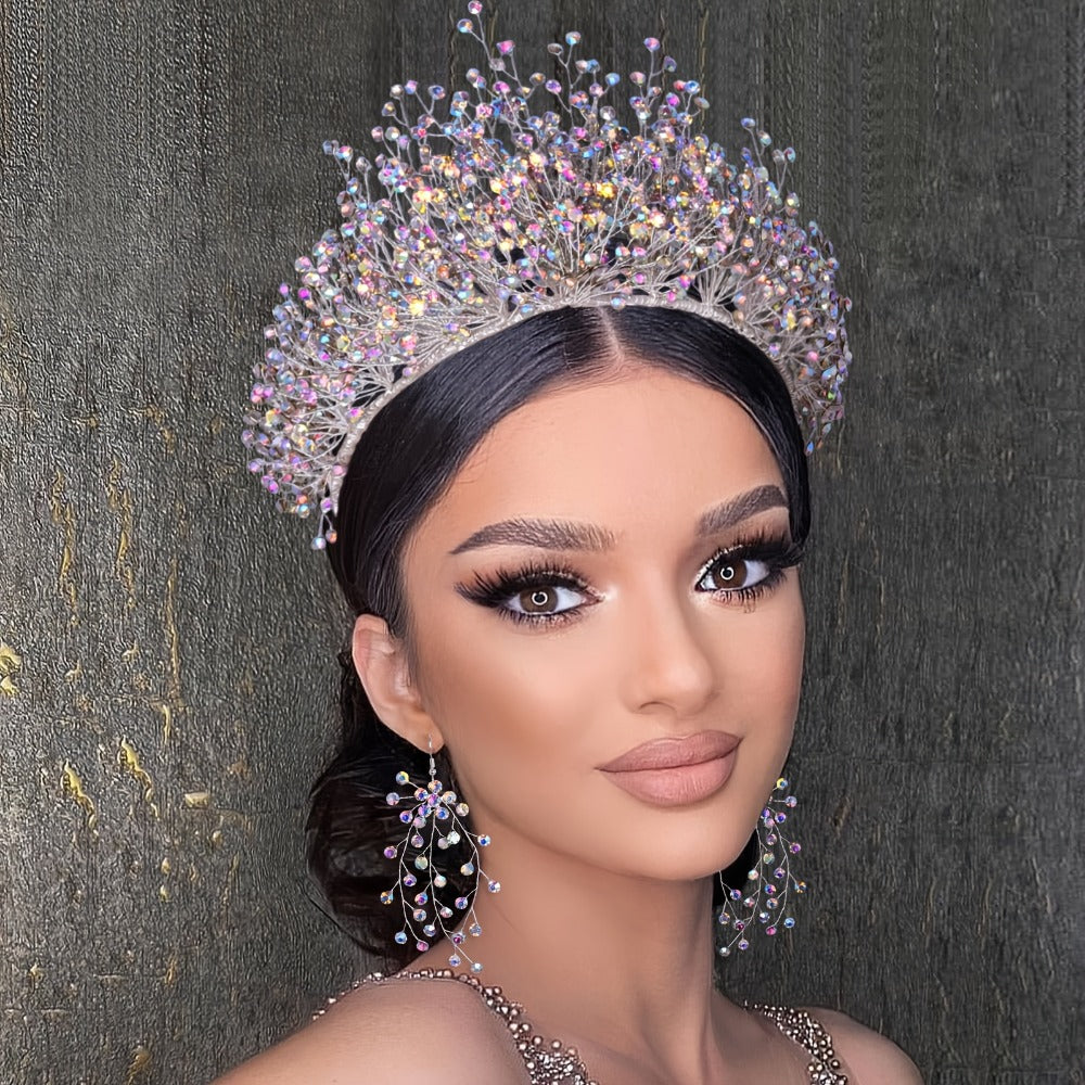 Tiara Crown - Wedding for Women AB Colorful Crystal Rhinestone Dazzling Fairy Bridal - main product view