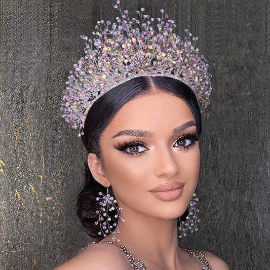 Tiara Crown - Wedding for Women AB Colorful Crystal Rhinestone Dazzling Fairy Bridal - main product view