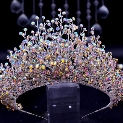 Tiara Crown - Wedding for Women AB Colorful Crystal Rhinestone Dazzling Fairy Bridal - product detail view 3