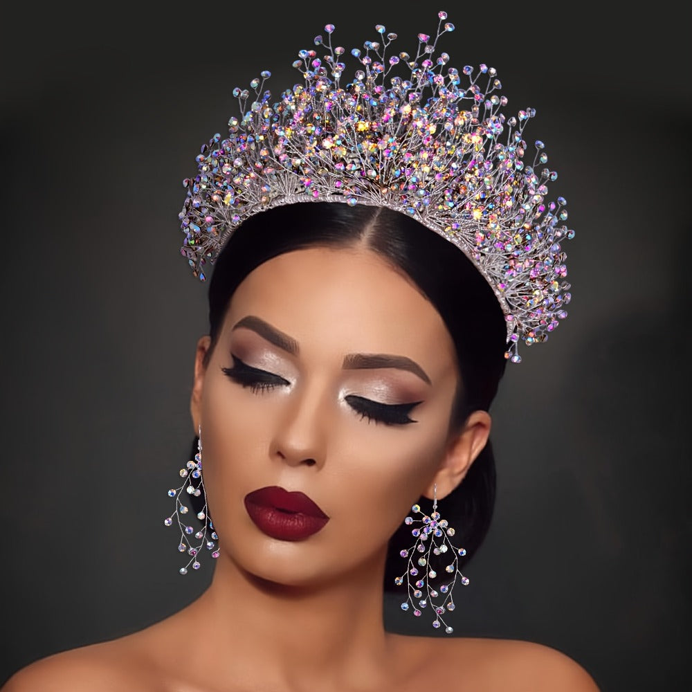 Tiara Crown - Wedding for Women AB Colorful Crystal Rhinestone Dazzling Fairy Bridal - product detail view 10