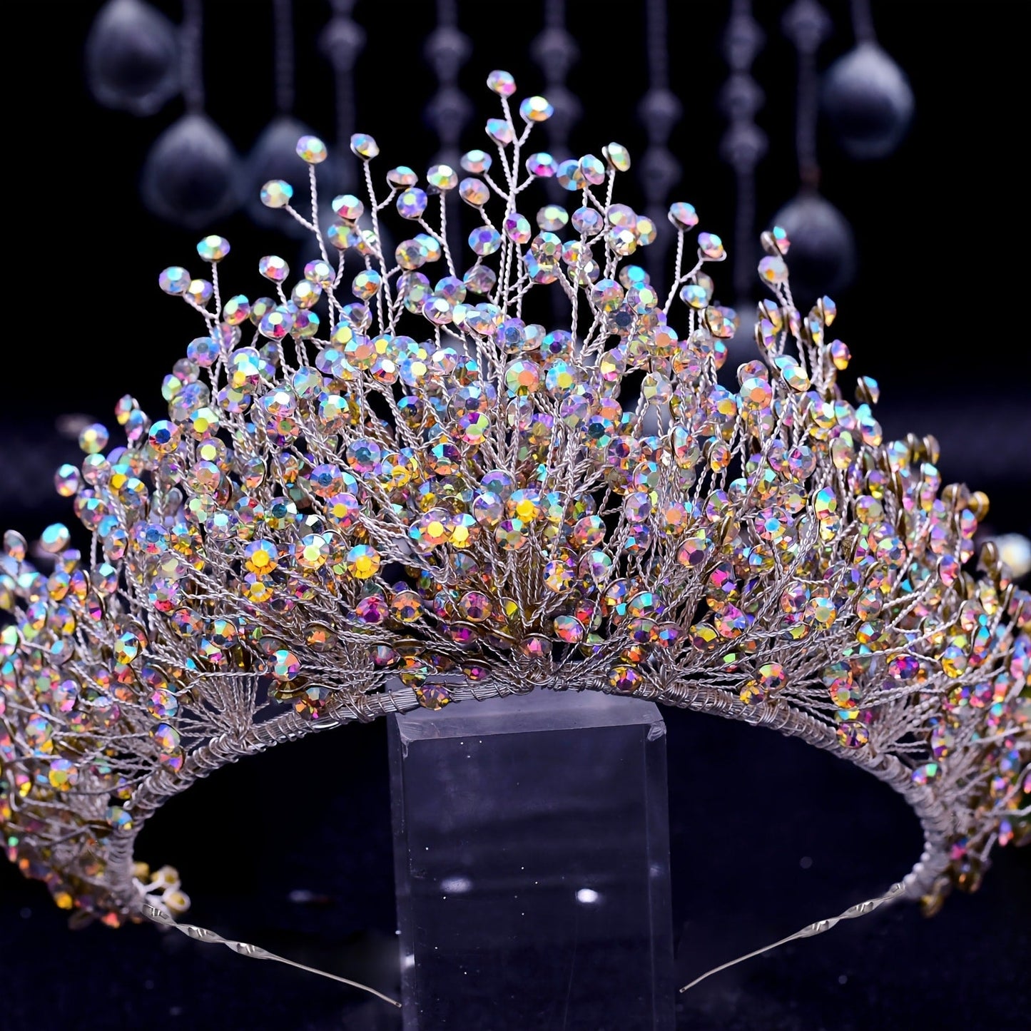 Tiara Crown - Wedding for Women AB Colorful Crystal Rhinestone Dazzling Fairy Bridal - product detail view 13