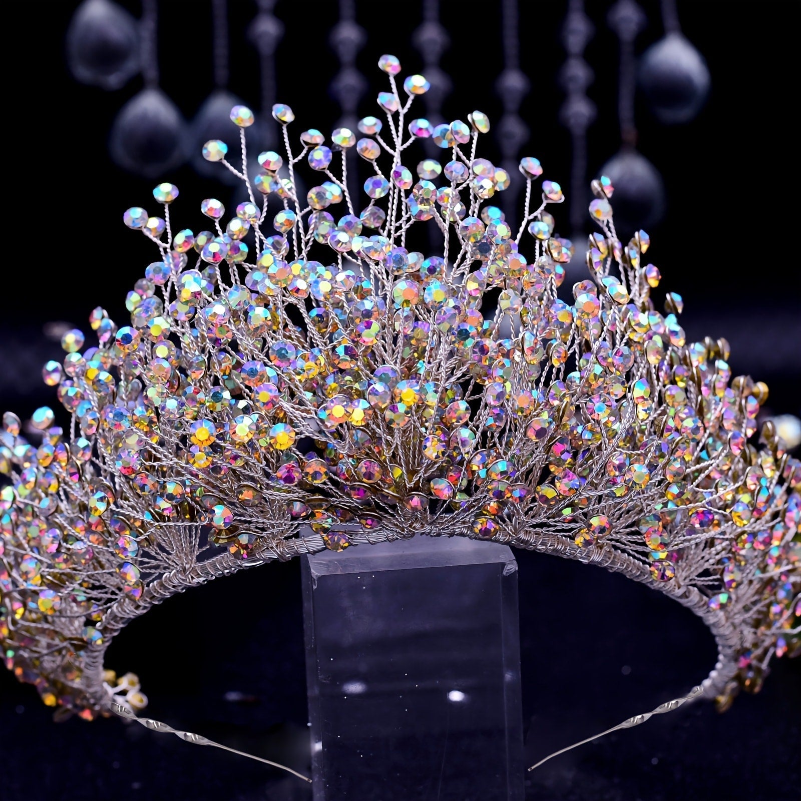 Tiara Crown - Wedding for Women AB Colorful Crystal Rhinestone Dazzling Fairy Bridal - product detail view 13